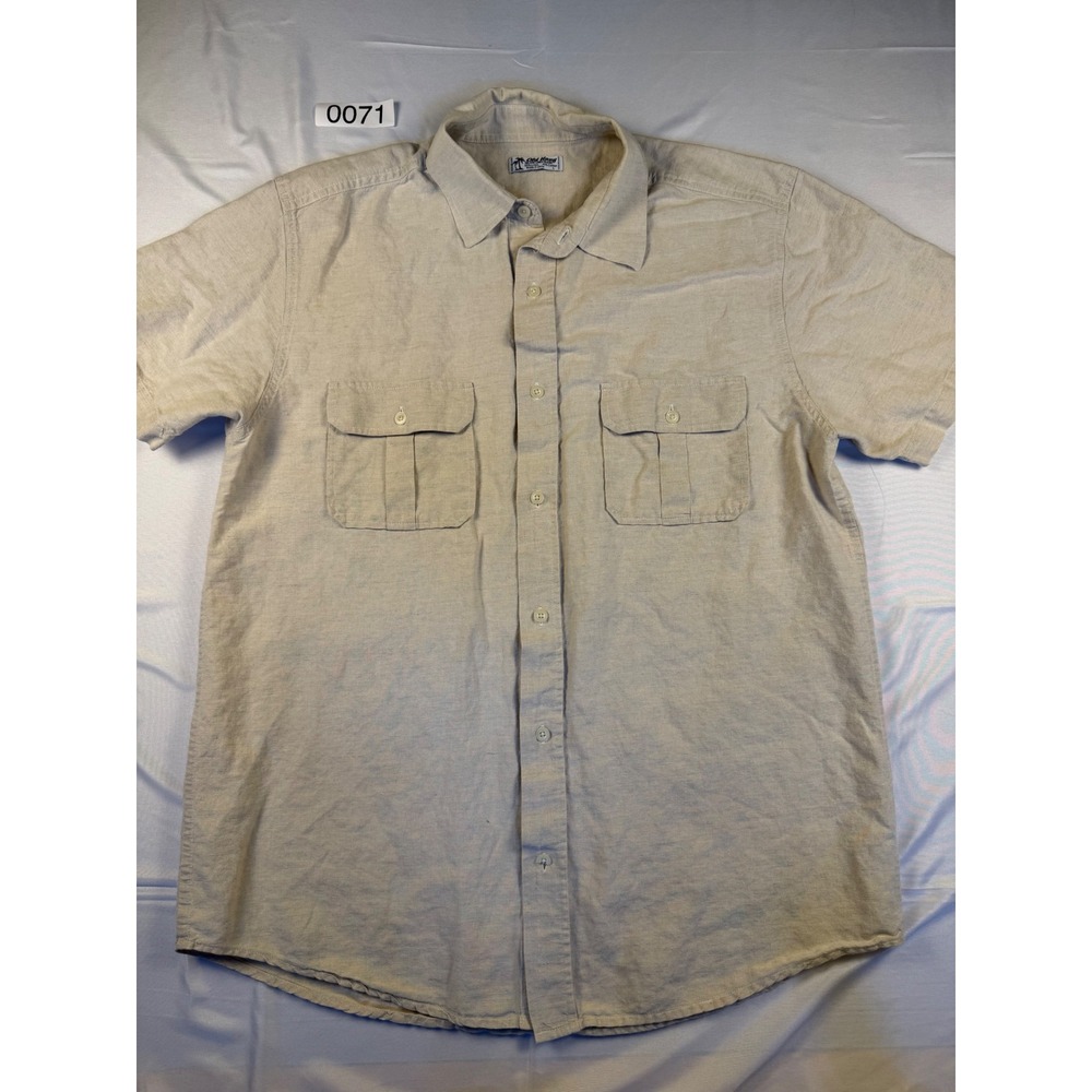 Old Navy Island Linen Blend Shirt Mens Large Beige Short Sleeve Button Down L